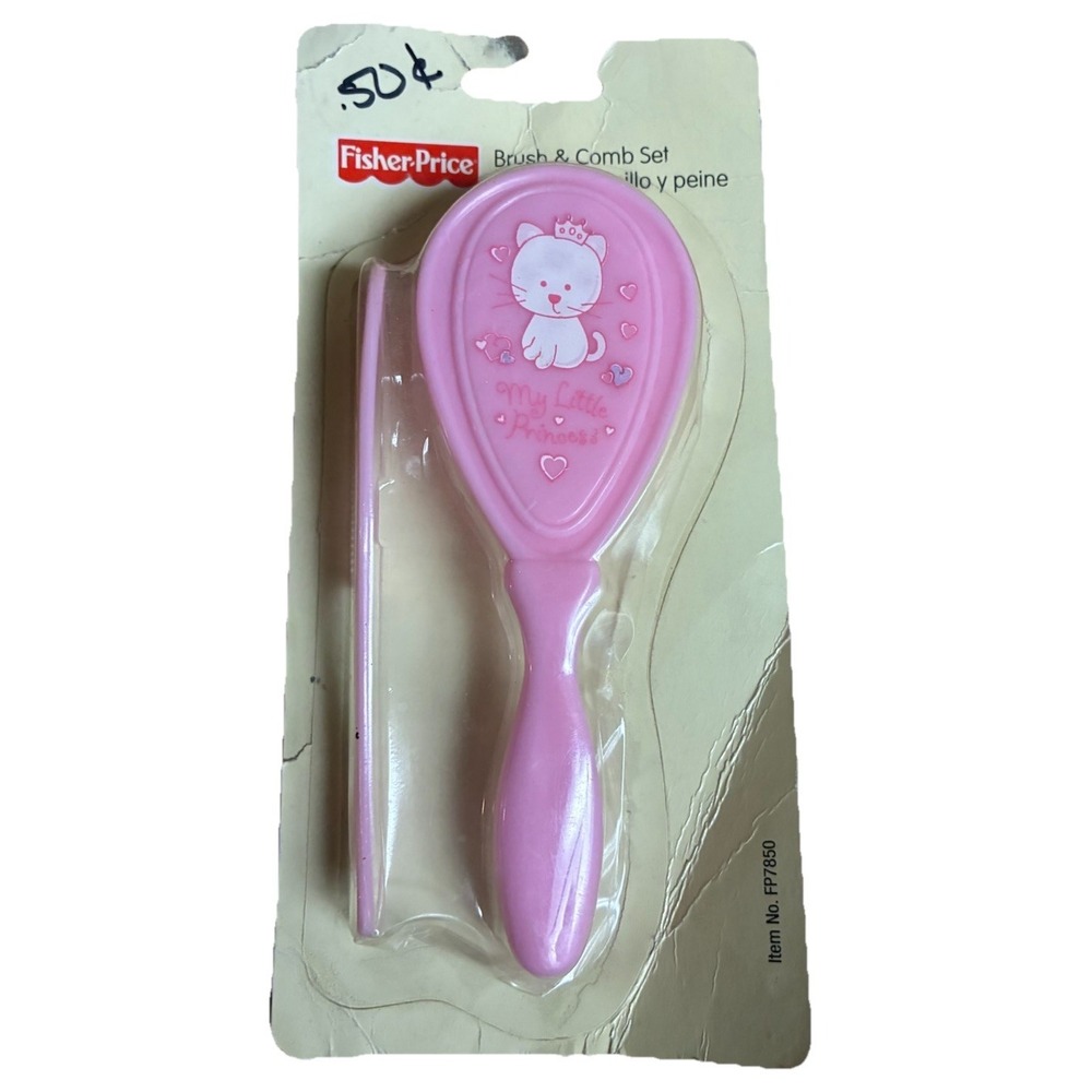 Fisher Price Brush Comb Set Baby Pink My Little Princess Cat 2006 Vintage NEW